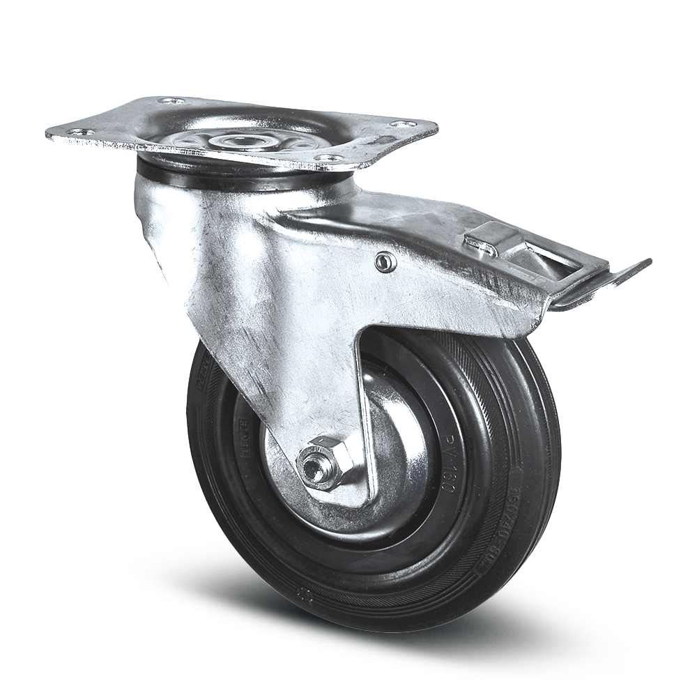 Roulette Pivotante Frein Caoutchouc EASYROLL® NOIR MAX Diamètre 160 Mm
