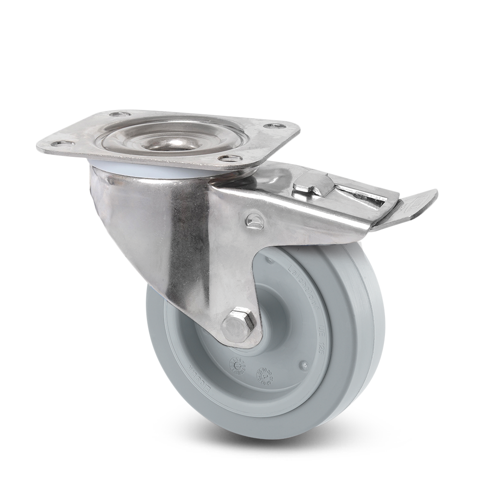 4 Roulettes Industrielles 50 Mm Avec Freins - Caoutchouc Dur Gris, Non Marquantes, Max 100 Kg/lot